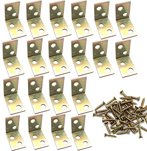 20 Stück 90 Grad Winkelverbinder Gelb Verzinkt Winkel Klammern Regal Unterstützung Mit Schrauben Wird für die Installation der Regalstütze(25 x 25 15 mm), Yellow, YGDE-2713-J06G