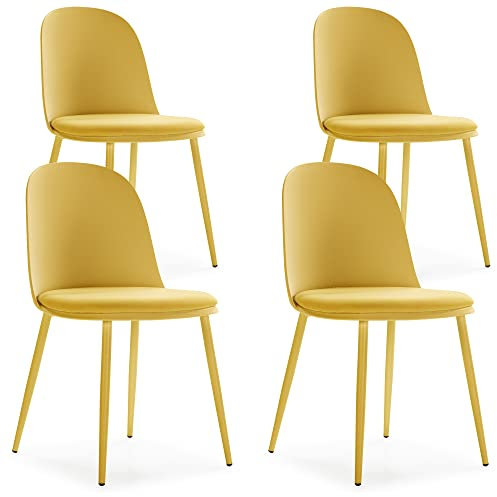 HOMN LIVING Set di 4 sedie Kana senape, gambe in metallo e sedile imbottito, 45 cm (larghezza) 51,5 cm (profondità) 83 cm (altezza)