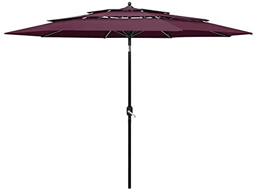 Sombrilla de 3 niveles con poste, CANLAY Parasol Terraza, Sombrilla Terraza Exterior, Sombrilla Playa, Parasol Exterior, Sombrilla De Patio, de aluminio negra 2,5 m