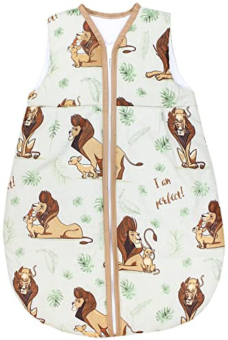 TupTam Schlafsack Baby - Wärmender Ganzjahresschlafsack 2.5 TOG, OEKO-TEX, Ärmellos, Farbe: Löwe/Braun/Grün, Größe: 80-86