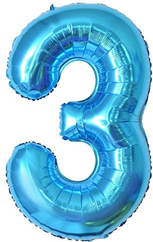 Geburtstag zahlen luftballon 3 jahre | Blau Folienballon 3 XXL -Riesen Folienballon in 40 - 101cm Geburtstagsdeko - Ballon Zahl Deko zum Geburtstag .Fliegt mit Helium