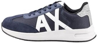 Armani Exchange Herren Cow Suede Inserts, Sole Logo, Lace up Sneaker, Navy/White, 45 EU