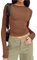 Women's Slim Fit Crop Tops Casual Solid Color Crew Neck Long Sleeve Tight T-Shirt Basic Blouse Tee Tops (Brown, S)