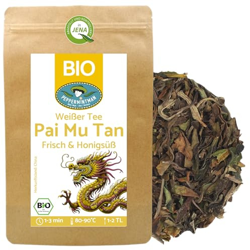 Bio Pai Mu Tan 250g - Weißer Tee - mit honigsüßem & erfrischenden Aroma - aus dem traditionellen 'Goldenen Dreieck' von einem chinesischen Familienbetrieb - PEPPERMINTMAN
