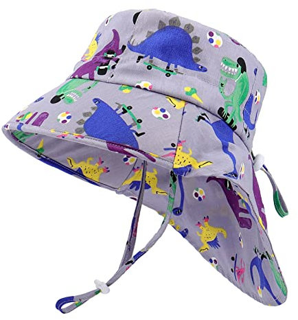 LACOFIA Baby Sonnenhut Jungen Baumwolle Kleinkind UV Sommer Mütze Verstellbarem Kinder Breiter Krempe Strand Cap Fischerhut mit Bindebändern und Nackenschutz Violett 2-5 Jahre