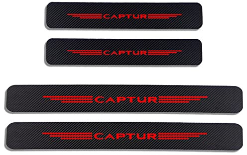 EAGLEG 4 Pezzi Fibra di Carbonio Battitacco per Auto Sticker, per Ren-Ault CAPTUR, Pellicola del Protezione Davanzale Portiera Auto Anti-Graffio Scuff Adesivi Decorativi Accessori,Red