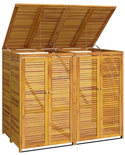 vidaXL Abri à Poubelle Double 140x89x117 cm Bois Massif d'acacia, Poubelle, Poubelle en Bois, abri de Poubelle en Bois Massif, abri de Poubelle