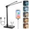 rigors 45CM Lampe de Bureau LED Double Tête, 10 Niveaux de Luminosité & 5 Modes de Couleur Protection de Dimmable Yeux Lampe Bureau avec Port de Charge USB, Fonction Mémoire et Minuterie de 45 Minutes