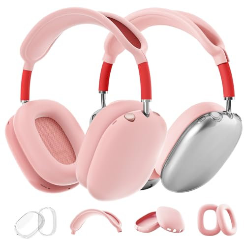 AIRSPO Custodia per AirPods Max, custodia in silicone per cuffie AirPods Max, antigraffio, per Apple AirPods Max, accessori 4 in 1 per AirPods Max (rosa trasparente)