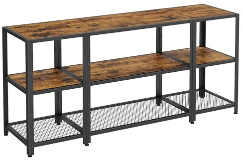 VASAGLE TV Stand for 65 Inches TVs, Industrial Entertainment Unit, Vintage TV Console with Open Storage Shelves for Living Room, Bedroom, Rustic Brown and Ink Black LTV105B01