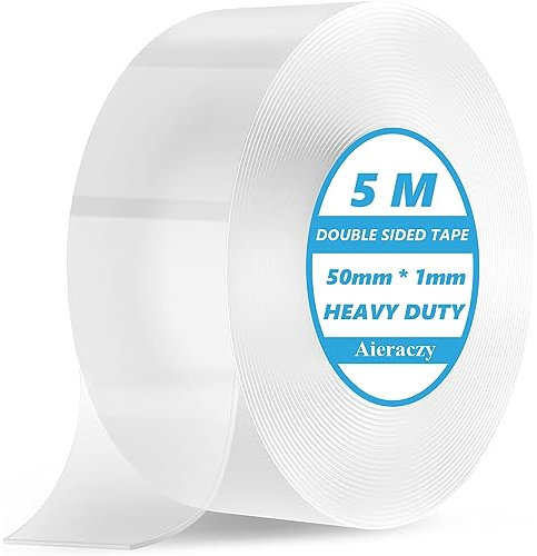 Aieraczy 5cm * 5M Doppelseitiges Klebeband Extra Stark, Spurloses Nano Tape, Double Sided Tape, Waschbares Ablösbar Beidseitiges Klebeband, Transparent Klebeband Doppelseitig Dünn für Teppich
