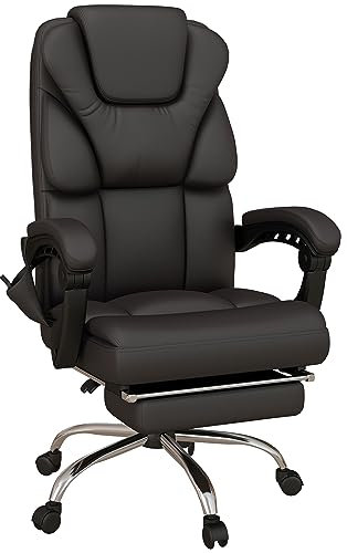 Vinsetto Silla de Oficina con 6 Puntos de Masaje Silla de Escritorio Reclinable de PU con Control Remoto Respaldo Alto Reposapiés y Bolsillo 63x57x118-126 cm Marrón