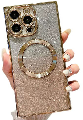 Misscase Magnetische Schutzhülle für iPhone 15 Pro Max, kompatibel mit MagSafe, vollständiger Schutz, Glitzer-Schutzhülle mit Kameralinsenschutz, kratzfest, staubdicht, Netz-Schutzhülle für iPhone 15