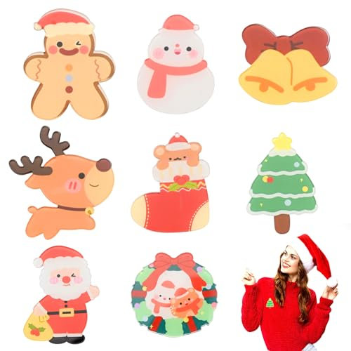 Weihnachtsbrosche Anstecknadel, 8 Stück Weihnachtsbrosche Set, Abzeichen Brosche Revers Pin, Weihnachtsstrumpf Elch Schneemann Weihnachtsbaum Glocke Brust Pin Party Favors Brosche für