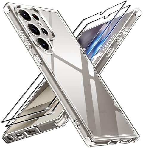 iVoler Anti Ingiallimento Chiaro Cover per Samsung Galaxy S24 Ultra 5G con 2 Pezzi [Copertura Completa] Pellicola Vetro Temperato, [Antiurto di Grado Militare] Custodia Trasparente Sottile Case