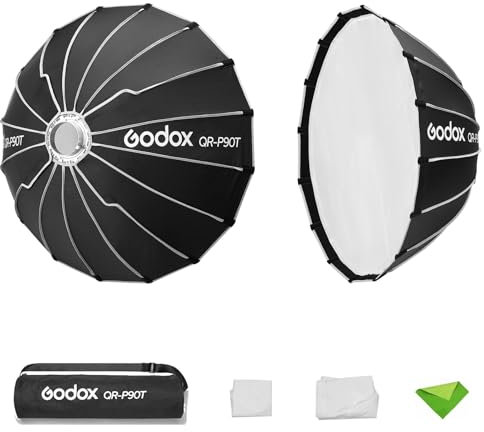 Godox QR-P90T 90 cm/35,4 Zoll Parabol-Softbox, Bowens-Mount-Softboxen, Schnellverschluss-Lichtdiffusor für Live-Streaming an kleinen Orten, Videoproduktion für SK400II SL-60W AD600BM VL150 UL150