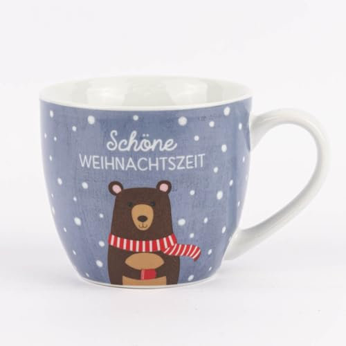 Maxi Tasse aus Porzellan Schöne Weihnachtszeit Bär Schnee blau 400ml von La Vida