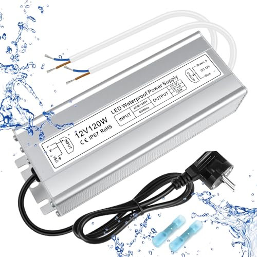 inShareplus LED Trafo 12V 10A 120W IP67 Wasserdichter Outdoor-Treiber, AC 90-265V zu DC 12 volt Niederspannungs-Transformator, 12V Netzteil für LED-Licht, Computerprojekt, Außeneinsatz