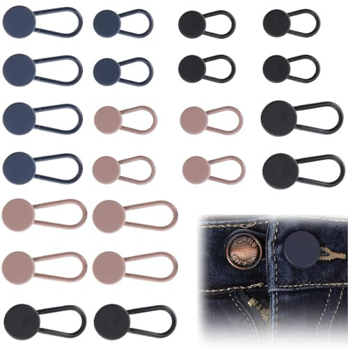 YanBous 24 Stück Hosenbunderweiterung Knopf, Expander Bundweiterung für Herren- und Damenbekleidung, in Schwarz, Blau, Khaki -Ideal für Schwangerschaft und Gewichtsschwankungen