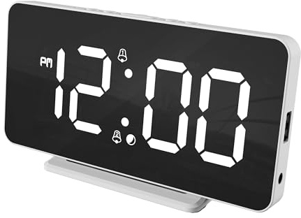 Caliber Wecker Digital mit Temperaturanzeige, USB-Ladeoption, dimmbar, Doppelalarm, lauter Alarm für Tiefschläfer – Wecker für Kinder & Erwachsene – Weiß