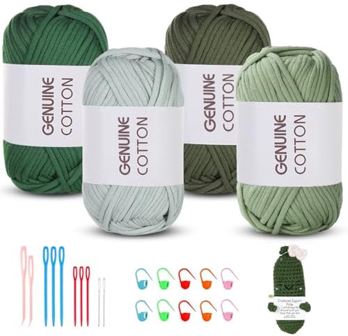 Maxee Häkelgarn für Anfänger, 200g (50gx4 Farbe) Kein Geteiltes Garn, Dickes Garn Baumwolle zum Häkeln, Häkeln Amigurumi Wolle, Klobiges Baumwollgarn Einfaches Strickgarn zum Häkeln Stricke