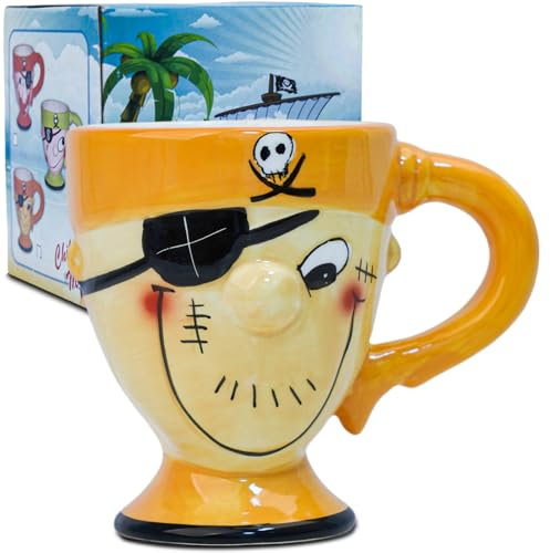 LUCYLANKER Pirate Mug, Tasse à Café en Céramique 3D, Tasse de Pirate de Dessin Animé Pouvant Contenir 300 ML de Votre Boisson Préférée, Cadeau Créatif pour Hommes, Pères, Amateurs de Café (Orange)