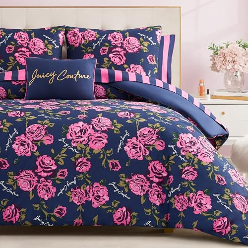 Juicy Couture Rose Logo Vollschmusetuch Set Navy/Pink - 8-teiliges Komplettbett in Einer Tasche