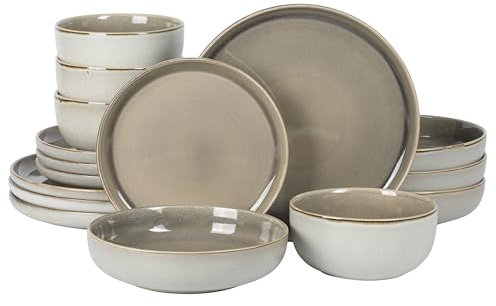 Gibson Elite Sunveil Service de table 16 pièces (service pour 4) assiettes et bols en céramique émaillée réactive Taupe