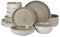 Gibson Elite Sunveil Service de table 16 pièces (service pour 4) assiettes et bols en céramique émaillée réactive Taupe