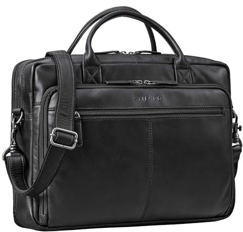 STILORD 'Zenon' Leder Aktentasche Laptoptasche 15.6-16 Zoll - Business Umhängetasche Groß - Ledertasche DIN A4 Dokumententasche - Arbeitstasche Echtleder Herren & Damen, Farbe:schwarz
