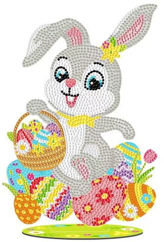 JSRQT Kit per Pittura Diamanti Pasqua Diamond Art Painting Tabletop Kit per Adulti Bambini Principianti 5D Diamante di Pittura Ornamenti per Della Scrivania Decorazione DIY Acrilico Diamante Desktop
