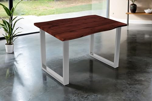 SAM Esstisch Josy | 120 x 80 cm | Holz Nussbaum-Optik | U-Gestell Metall Silber | 40 mm Tischplatte mit Baumkante | Tisch für Esszimmer & Küche