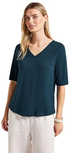 STREET ONE Damen 3226714 V-Neck T-Shirt, Tide Blue, 42