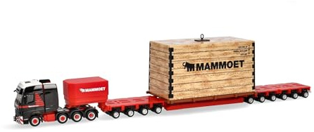 Herpa LKW Modell Mercedes-Benz Actros SLT Schwerlast-Sattelzug mit Kiste Mammoet (Niederlande), Miniatur im Maßstab 1:87, Sammlerstück, Made in Germany, Kunststoff
