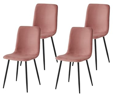 Hela Tische, 4er Set Esszimmerstuhl Leipzig, Bezug Samt Cord-Optik Rot, Rundrohr Metallfüße, 120kg belastbar