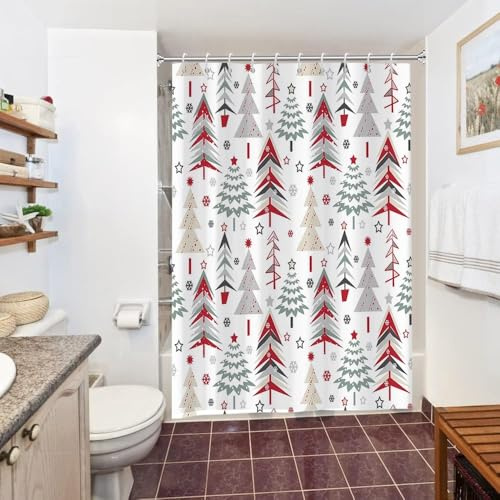 Uiiooazy Duschvorhang 150x200cm, Duschvorhang Anti Schimmel Rot Grün Weihnachten Winter Abstrakt Grau Wald Duschvorhänge Stoff Waschbar Wasserdicht Polyester Bad Vorhang mit 10 Haken für Badezimmer