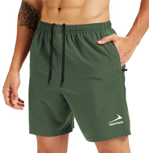 Men's Sports Shorts with Zipper Pockets - Lightweight, Breathable, Ideal for Running, Gym, Outdoor Activities Army Green L