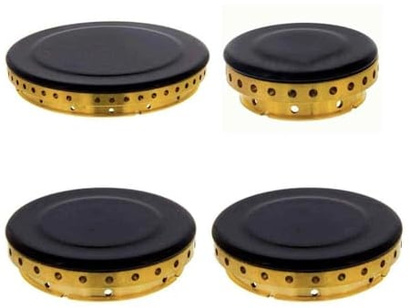 ALL4SALE Kit Universal de Tapetas y Aros para Cocinas de Gas, Metal Esmaltado, Redondo, Negro Brillante, 42/62/92mm, 4 Piezas, Compatible con Teka, Balay, Fagor