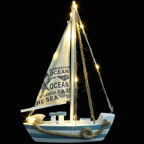 NUOBESTY Mediterranean Sailing Ornaments Pine Wooden Boat Model Home Office Decor