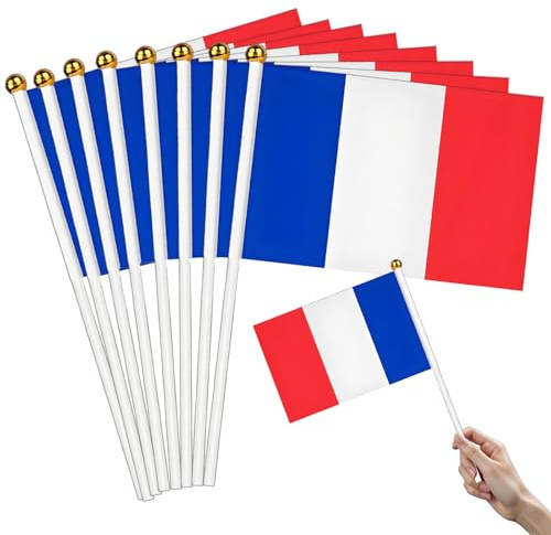 Klein Frankreich Fahnen, Mini France Fahnen mit Stab, Französische Handgehaltene Flaggen für WM 2026 Fanartikel EM Nationalfeiertag Zuhause Garten Bistro Dekoration Bar Party Deko