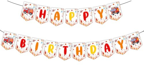 Gleemix Feuerwehr Geburtstag Girlande, Feuerwehr Happy Birthday Banner | Geburtstagsdeko Feuerwehr, Happy Birthday Girlande Rot für Kindergeburtstag Deko