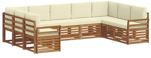 vidaXL Sofagarnituren 9 pcs Natur und Creme Massivholz Akazie, Moderne Gartenbank, strapazierfähige Eckmöbel für draußen, gemütliches Loungeset für Terrasse und Patio