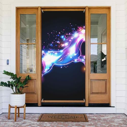 Cartel decorativo de unicornio para puerta, telón de fondo para porche, fiesta de vacaciones, fondo de cabina de fotos, uso interior y exterior, talla única