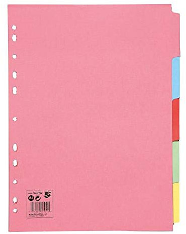 5 Star Subject Dividers Multipunched Manilla Board 5-Part A4 Assorted [Pack 10]