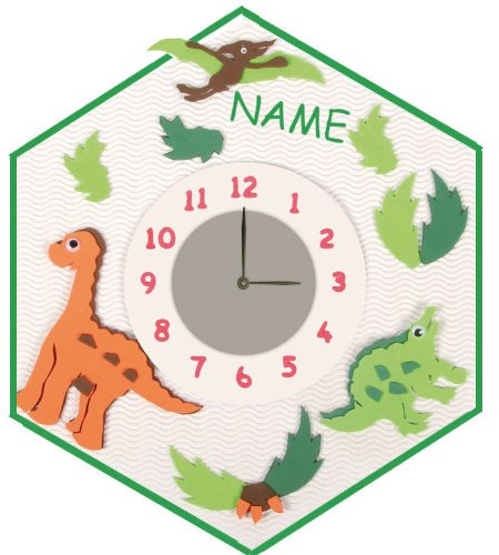 alles-meine.de GmbH Bastelset 3-D Uhr/elektrische Wanduhr - incl. Name - Dinosaurier Junge Dino Tiere - Kinderzimmer Kinderuhr Uhren Komplett Set