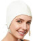 Retro Bubble Crepe Swim Bathing Cap with Chin Strap - White
