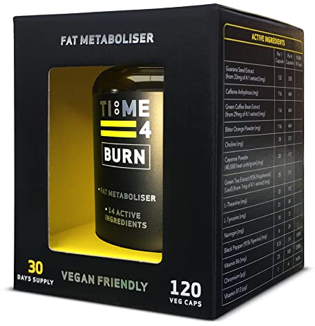 Time 4 Burn High Strength Thermogenic Fat Burners Weight Loss Diet Pills for Men & Women Vegan Friendly, Gluten Free Nutritional Supplements for Weight Management 120 x Capsules – 30 Days Supply