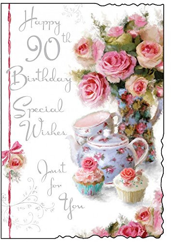 Happy 90th Birthday Card - Special Wishes just for you Roses and Cupcakes