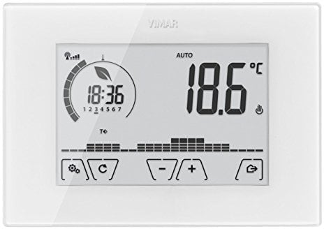 VIMAR 02911 Cronotermostato WiFi Touch Screen da Parete, per Gestione Temperatura in Locale o da App, Alimentazione 230 V~ 50/60 Hz, Bianco