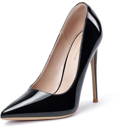 GENSHUO Femmes Mode Bout Pointu Escarpins À Talons Hauts Sexy Slip on Stiletto Party Chaussures 12 CM / 4.72IN (Noir, 36)